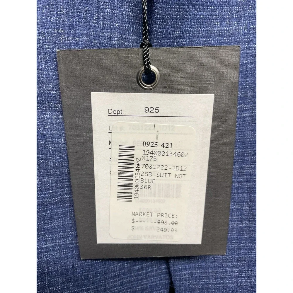 John Varvatos Men's Blue Wool Bedford Slim Fit 2PC Jacket Pants Suit Size 36R/30